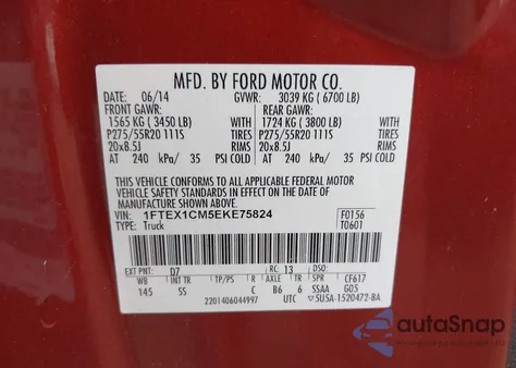 2014 Ford F-150 Stx z USA, uszkodzony, nr VIN 1FTEX1CM5EKE75824